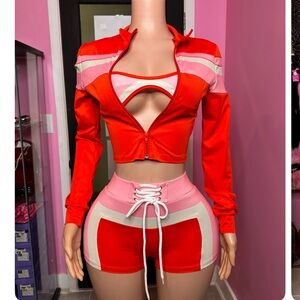 Red and Pink 3-Piece Short Set